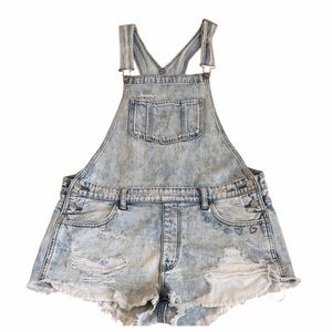 American Eagle Outfitters Distressed Denim Light Wash Overalls Size M